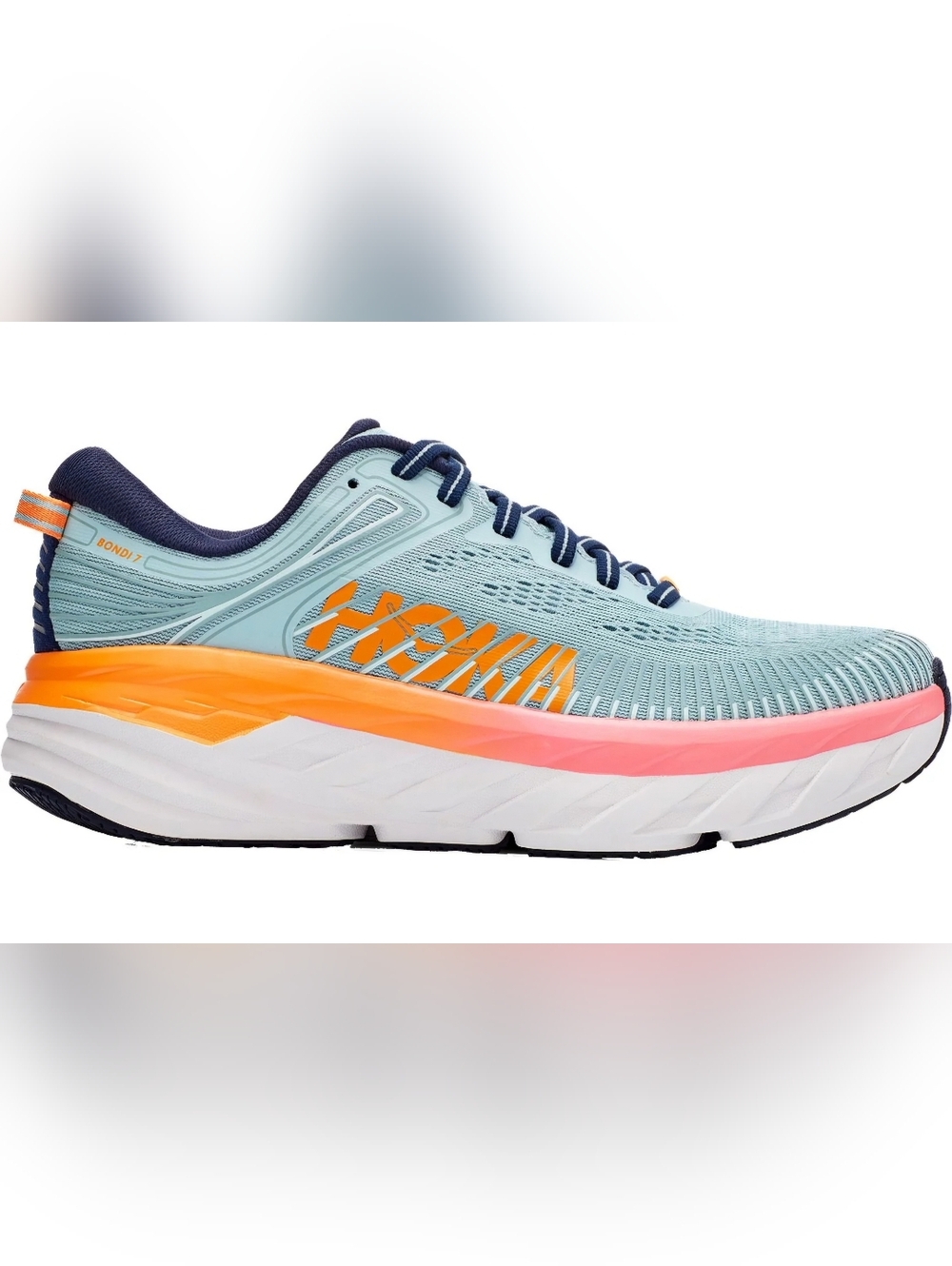 Hoka One One Bondi 7 women's running shoes in the "Blue Haze / Black Iris"